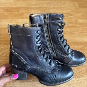 Bed Stu Black Combat Moto Boots with Distressed Leather